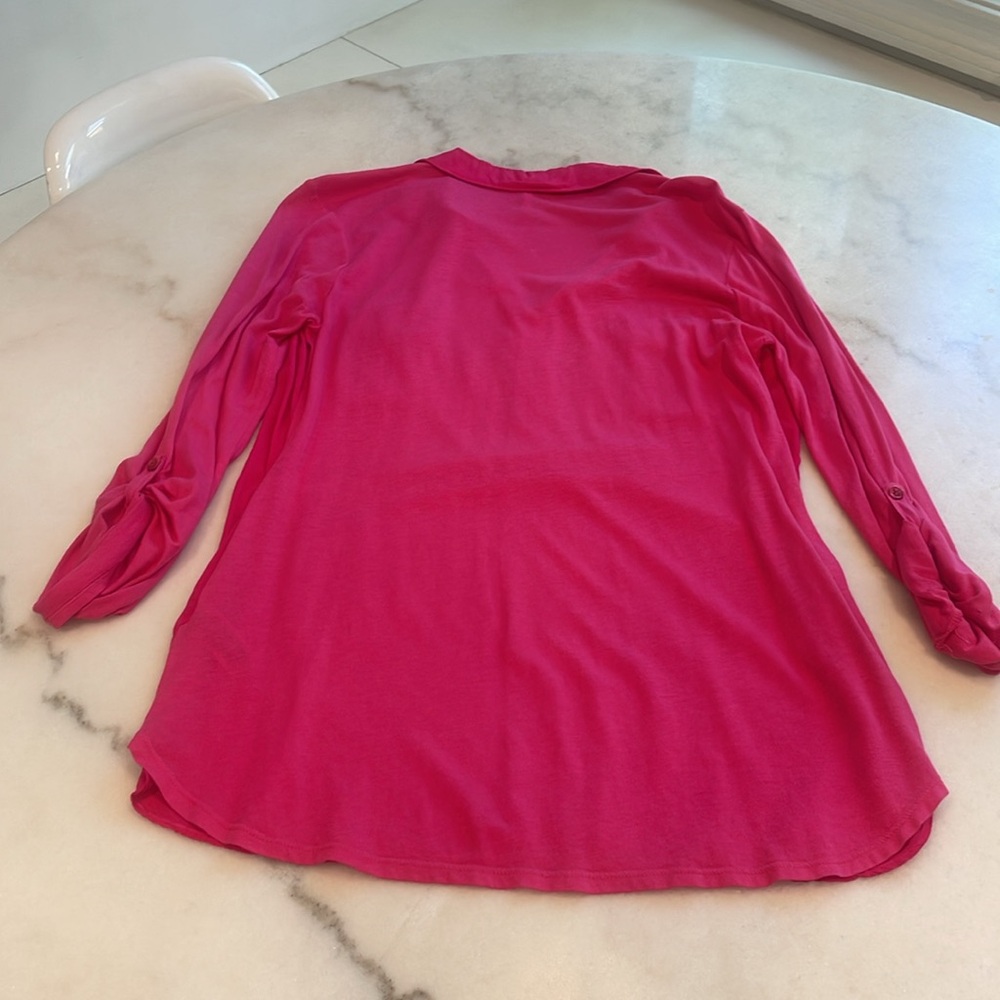 SOLD!!!! NWOT SPLENDID HOT PINK RAYON COTTON BLEND COLLARED L/S SHIRT. L - Picture 8 of 8